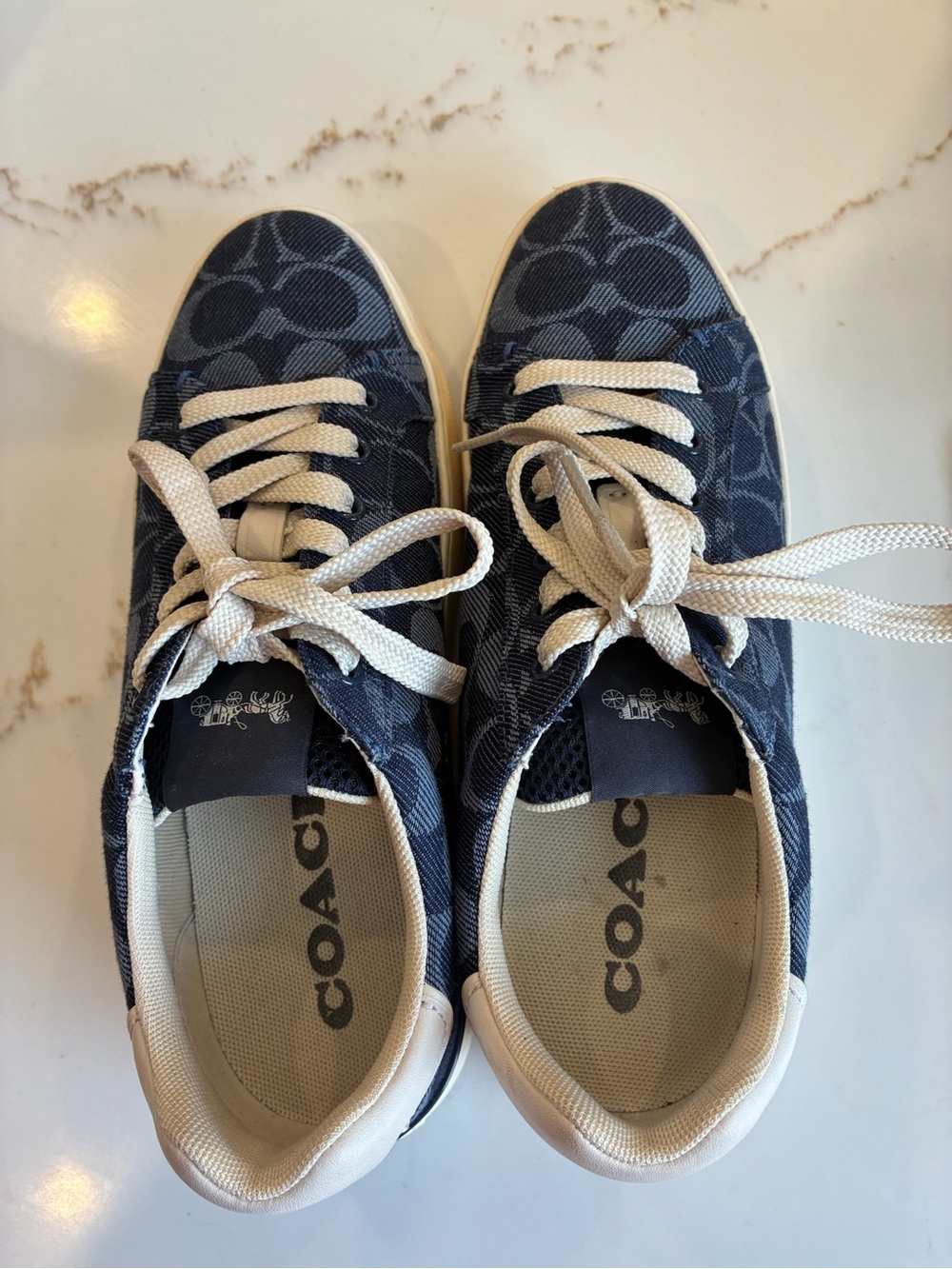 Coach Navy denim Signature Canvas Low-Top Sneakers with Cream Trim - Picture 3 of 3